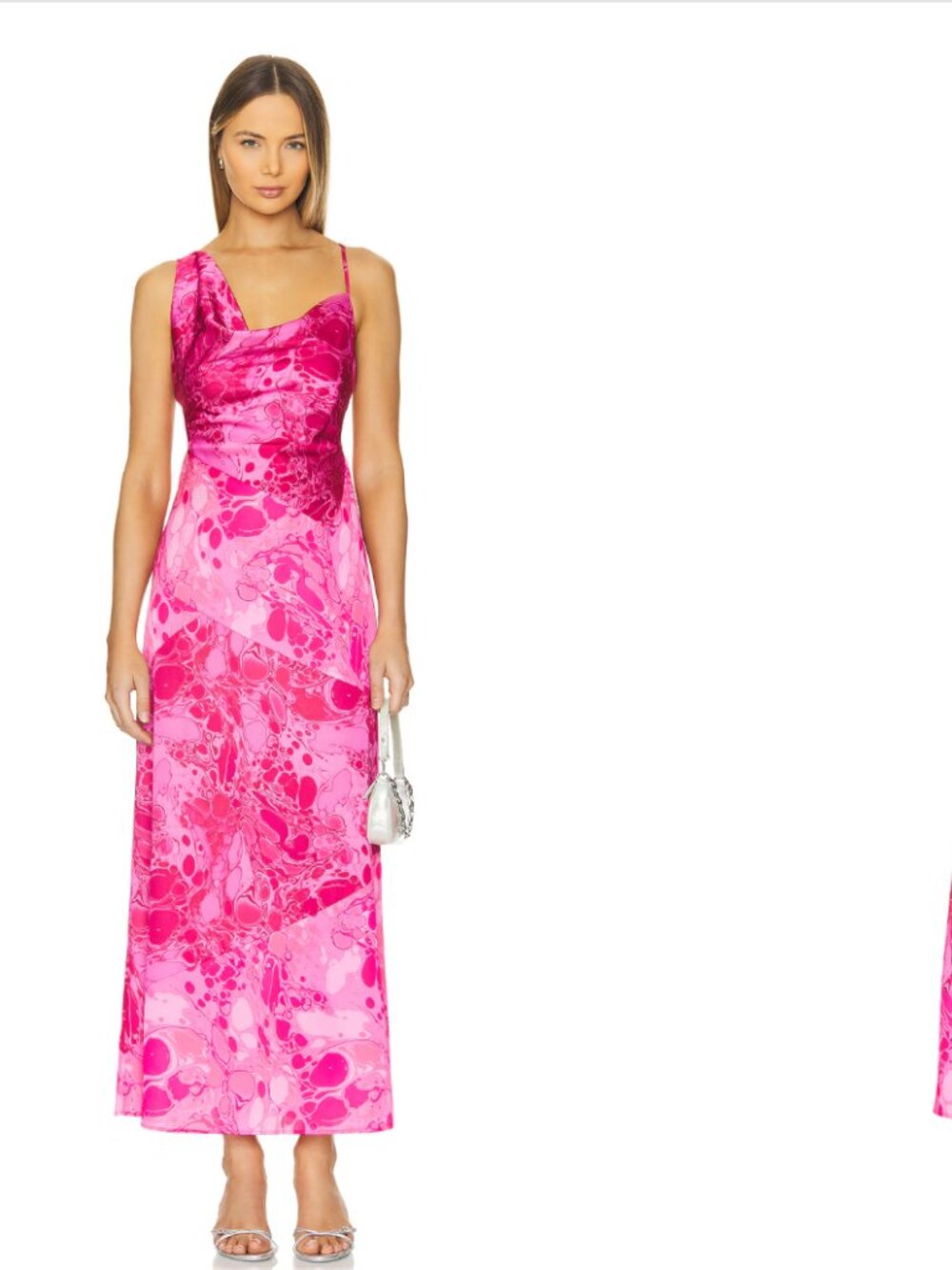 The Wolf Gang Amor Cowl Neck Dress Pink Bubble Marbled One Shoulder XS NWT
